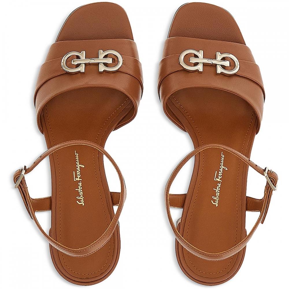 Salvatore Ferragamo Ondina Gancini Womens Leather Ankle Strap Heels Sella Lamb