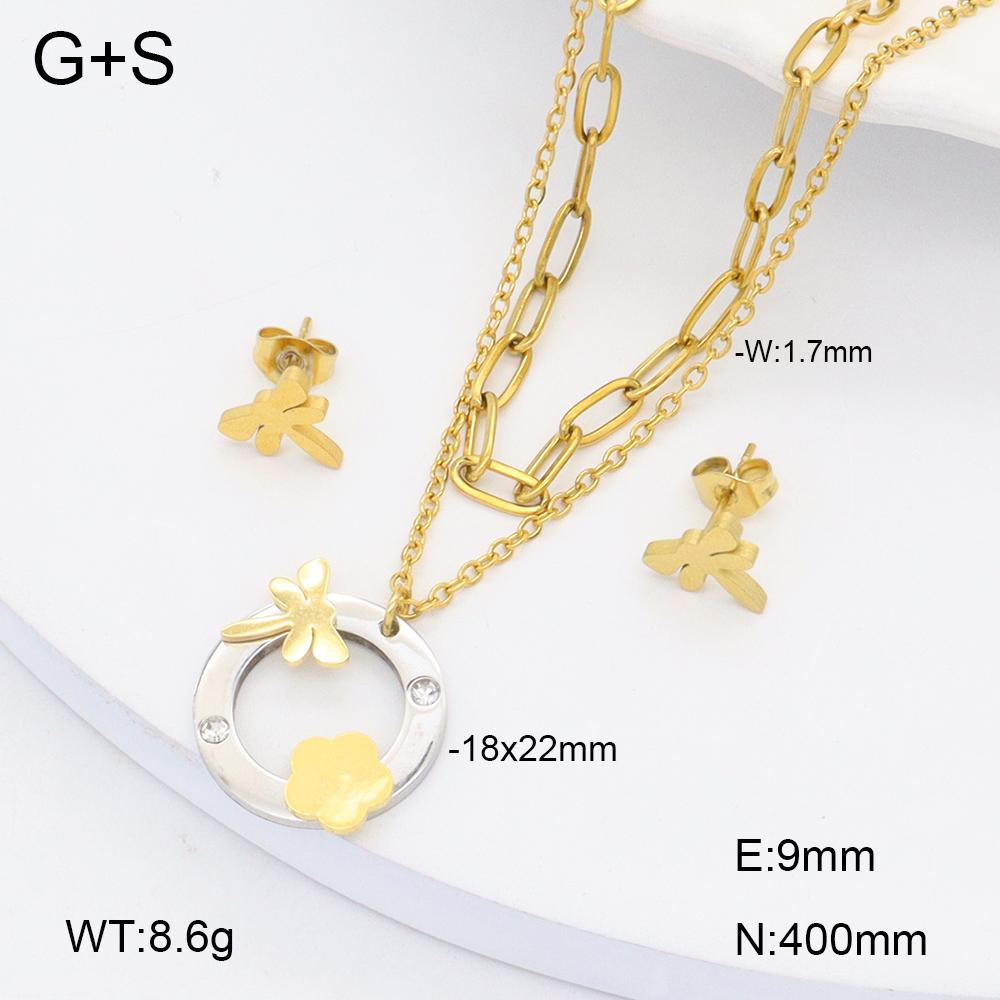 Stainless Steel Gold Flower Set Women 4pcs Necklace Earrings Bracelet Ring Cubic Zirconia Luxury Wedding Party Anniversary Gift