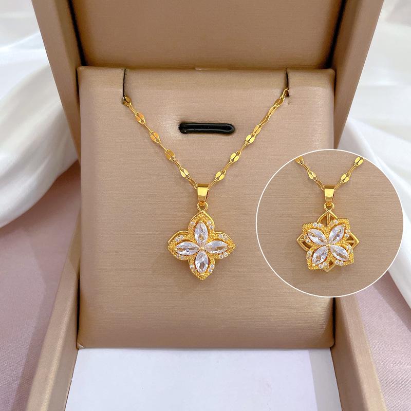 Titanium Steel Micro-Inlaid Gold Plated Women's Lucky Bead Necklace - Trendy Clavicle Chain Accessory
