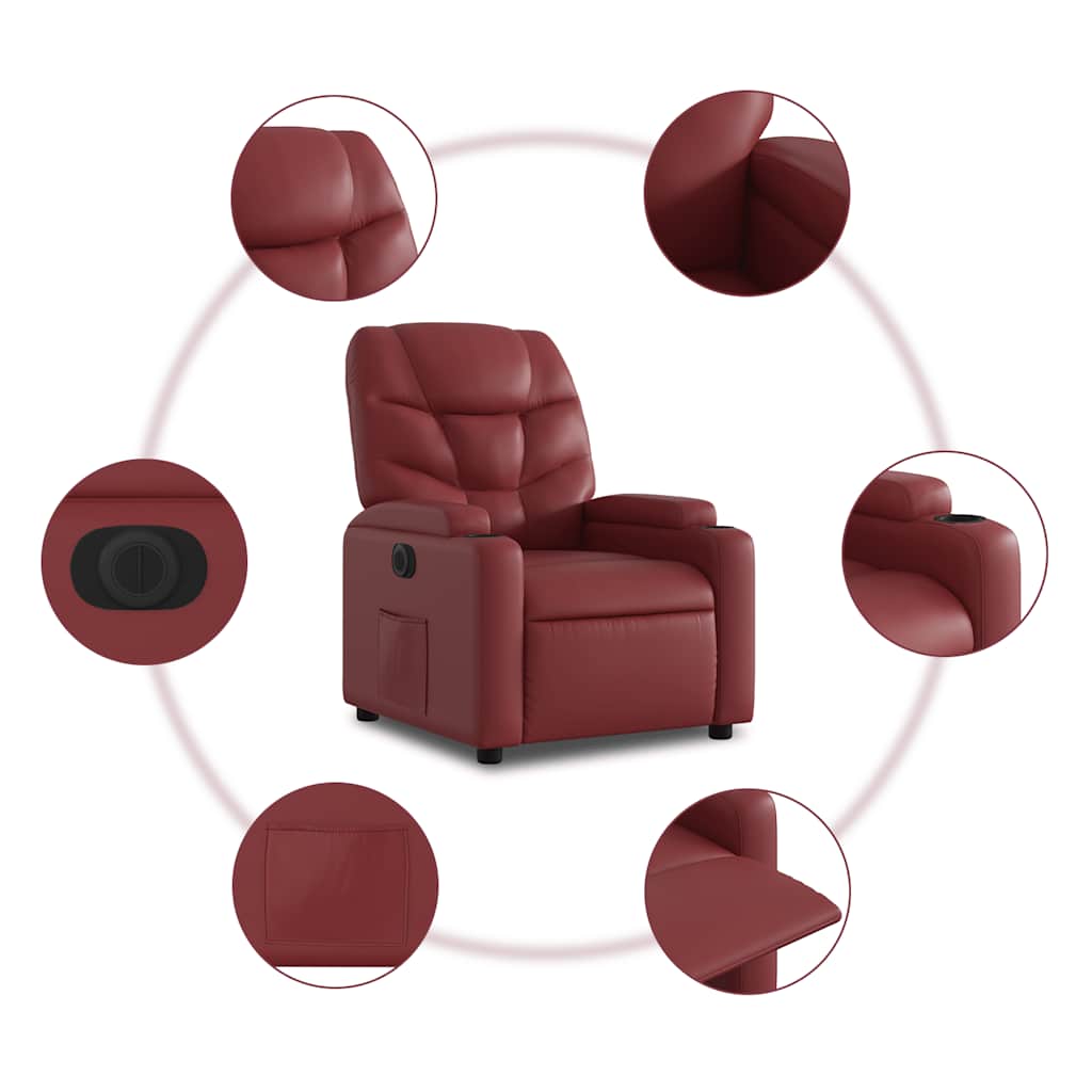 Electric Recliner Chair Burgundy Artificial Leather