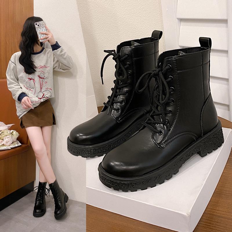 Autumn and winter women's medium and high-top velvet warm versatile Martin boots