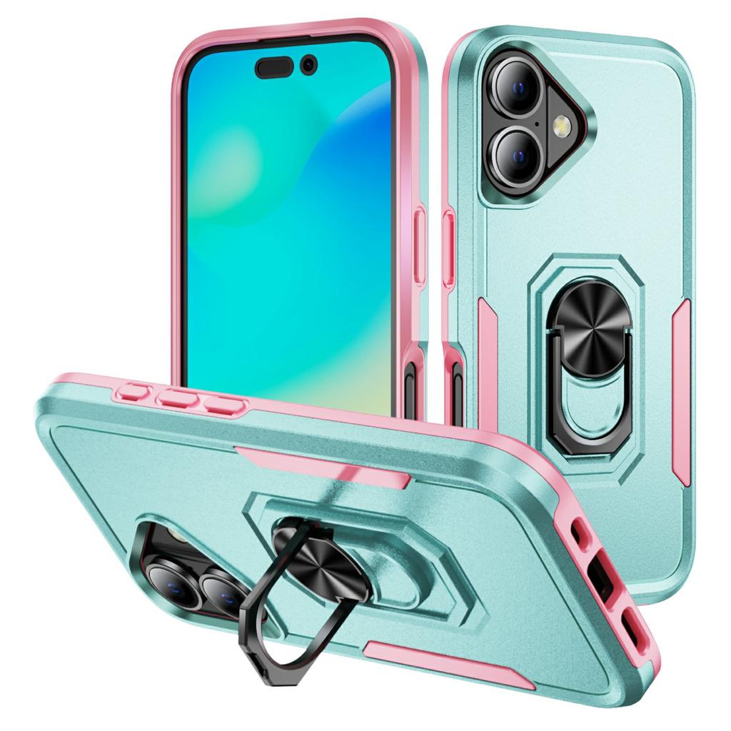 For iPhone 17 Case Military Grade Ring Kickstand PC+TPU Phone Cover