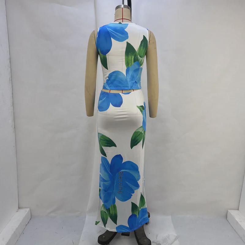 Conjunto de top corto estampado informal y falda ajustada para mujer de verano 2024