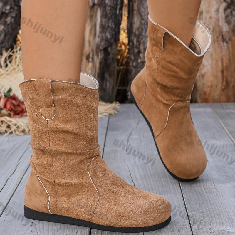 Fashion Women Retro Western Cowboy Boot Spring Autumn New Casual Suede Ankle Boots Woman Comfort Low Heels Western Boots Plus Size 43
