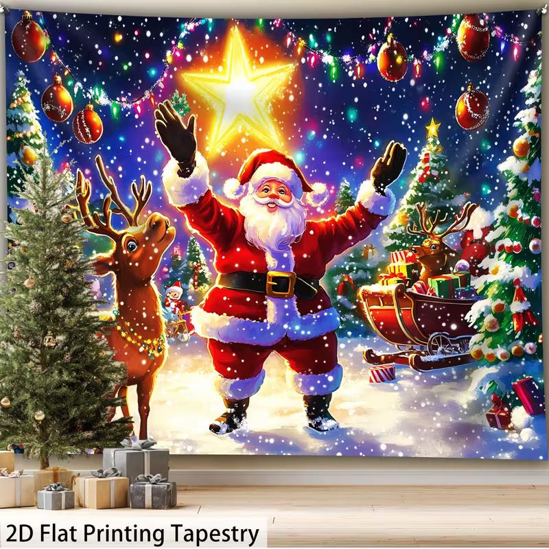 

2D Christmas Santa Claus with Reindeer & Gifts Tapestry Wall Hanging 47.2x31.5inch/120*80cm