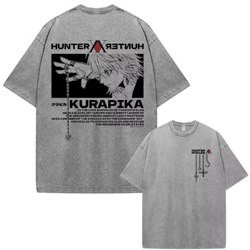 Anime Hunter X Hunter Chrollo Lucilfer Phantom Troupe Vintage Gewaschenes T-Shirt Mode Locker Baumwolle Kurzarm T-Shirt