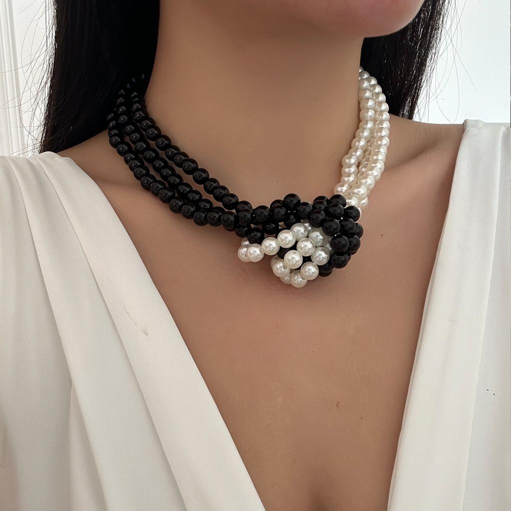 Collana di Perle Multistrato per Donna con Design Geometrico Gioielli Artistici Fatti a Mano