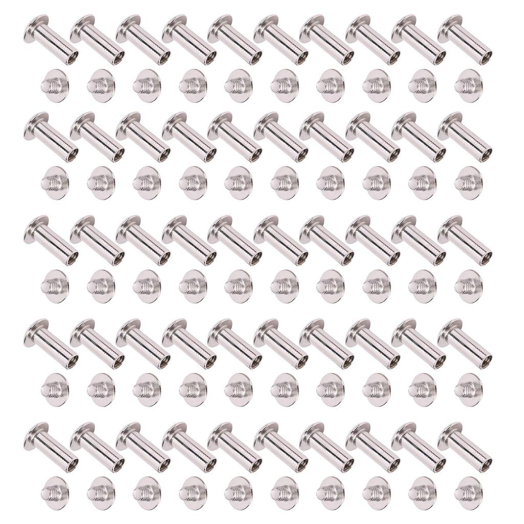 50 Pairs 0.24x0.63x0.43in M5 Stainless Steel Rivet Nuts Flat Round Head Rivet Stud Set for Leather