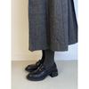 Cowhide Version~ Leather Thick Heel British Style Camellia Round Head One Pedal Loafers Women's Retro Small Leather Shoes Single Shoes