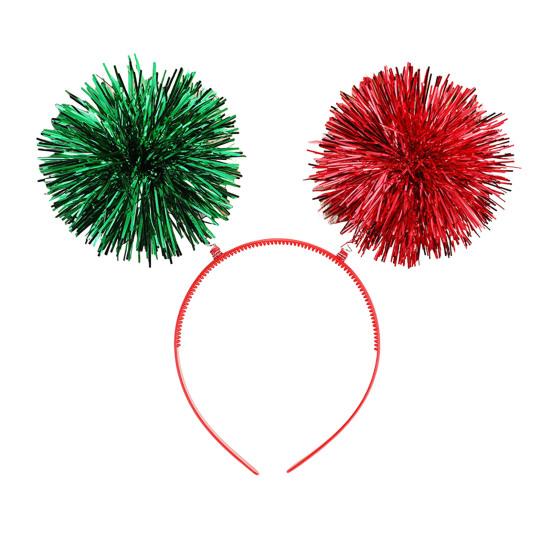 Party-Stirnband, Haarreif mit flauschiger Kugeldekoration, Elastisches Metallfolien-Stirnband für Partys, Cosplay, Halloween-Haare