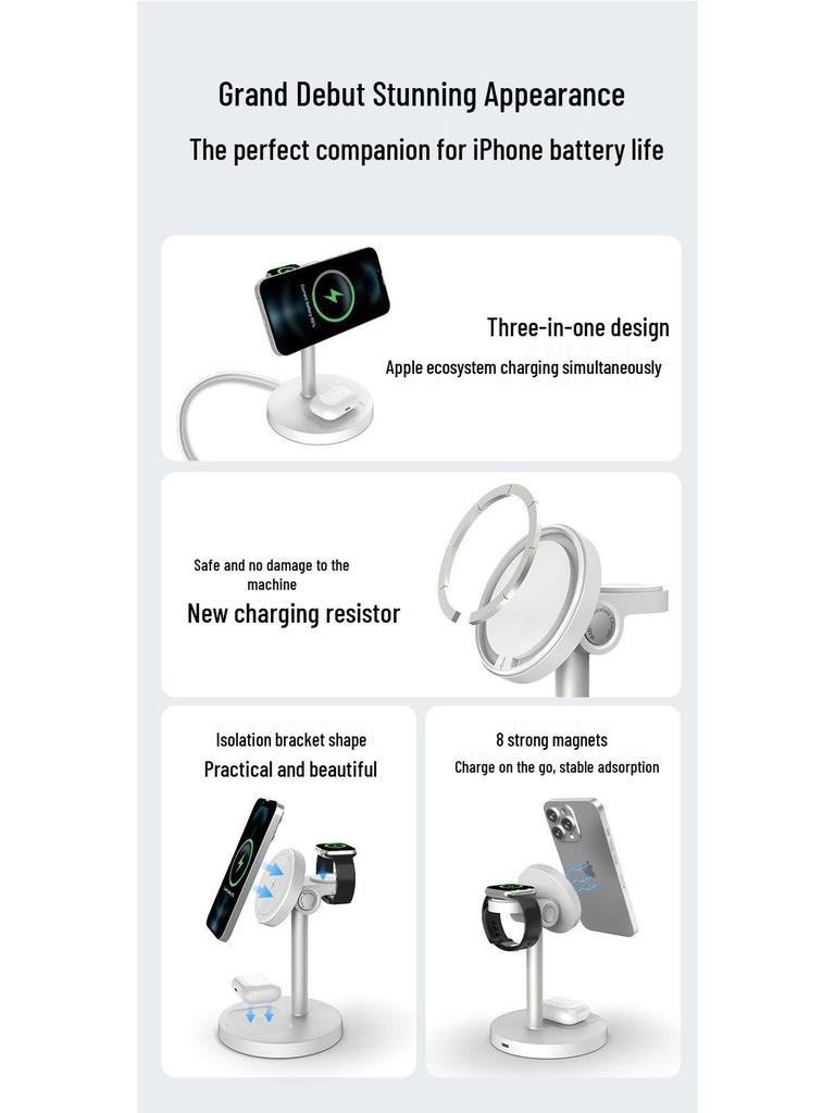 Desktop 15W Wireless Charger with Magnetic Attachment & Phone Stand for Apple Devices