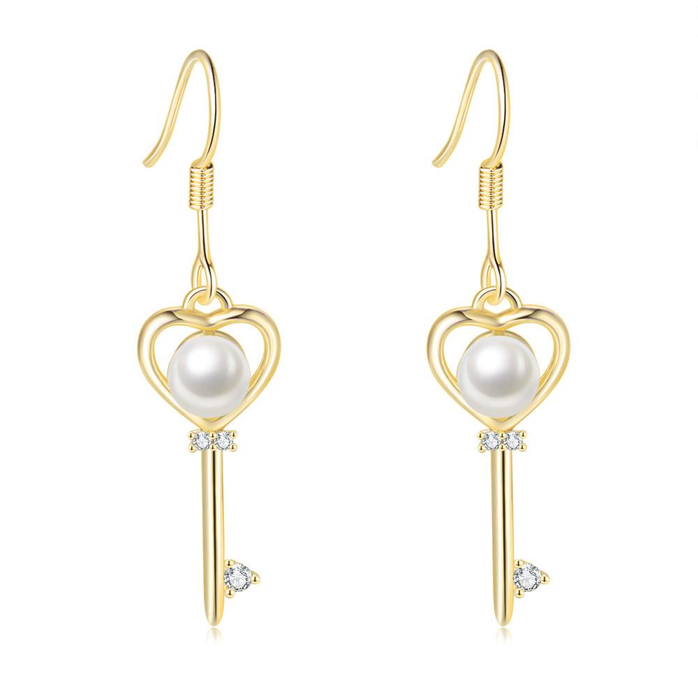 

Romantic Hook Earrings For Women Y2K Cute Key Shaped Imitation Pearl Drop Earing Party Birthday Gift Fashion Zircon Gift E197