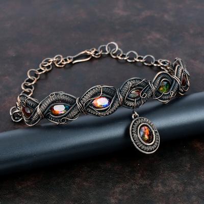 Faceted Ammolite Gemstone Necklace Copper Wire Wrapped Handmade Necklace Adjustable Chain Necklace Ammolite Copper Jewelry Gifts For Women