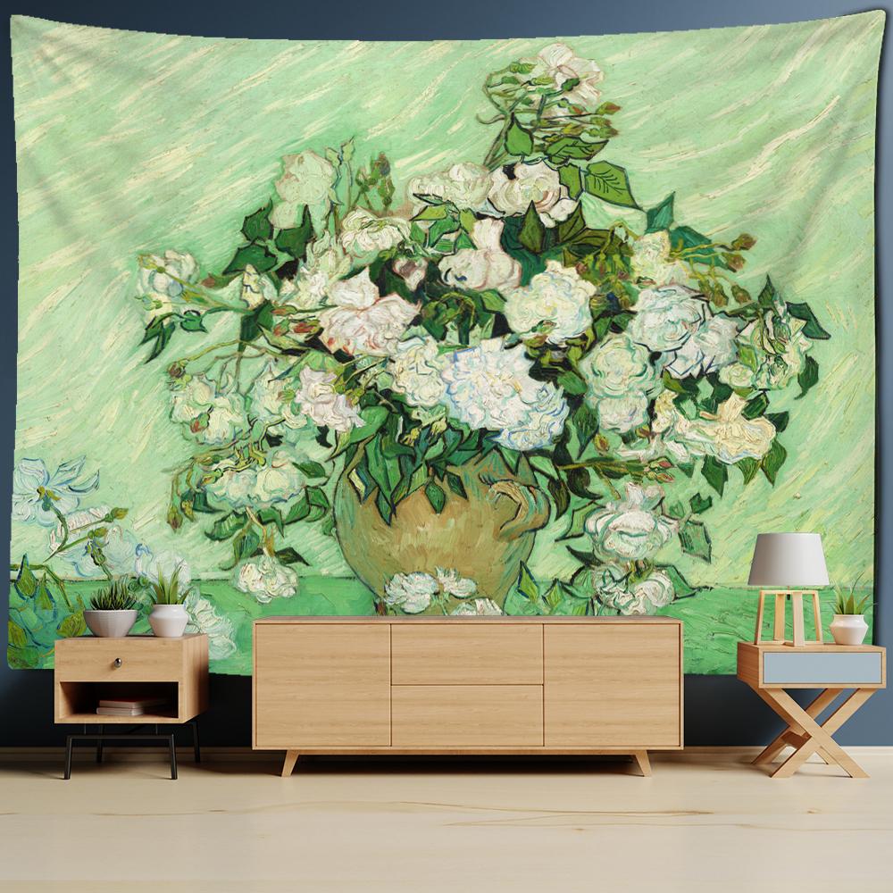 Van Gogh's Helianthus Tapestry Wall Hanging Oil Painting Mysterious Psychedelic Bohemian Plants Living Room Home Decor