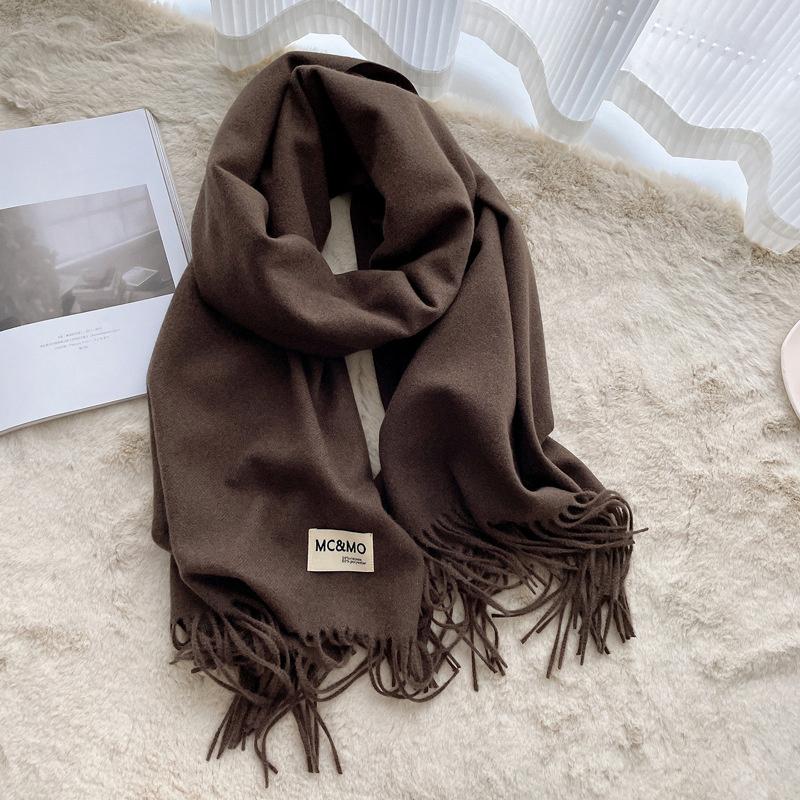 Winter Cashmere Solid Color Pashmina Tassel Scarf for Women Warm Scarves Wraps Girls Thicken Warm Shawl Wrap Echarpe Stole