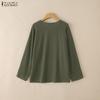 ZANZEA Women Casual Round Neck Solid Color Long Sleeve Retro Blouse