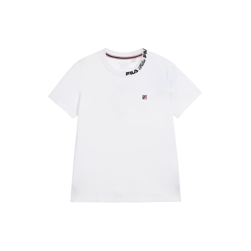 Fila Classic Business Knitted Double-Sided Jacquard Short Sleeve T-Shirt Women Tops White F11W321103FWT