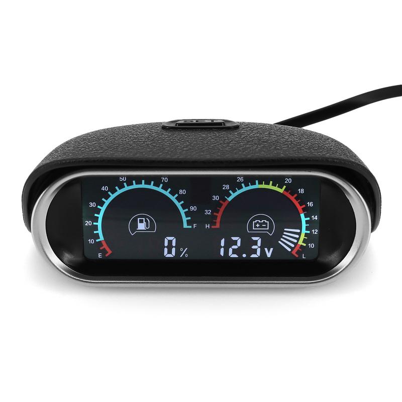 2In1 LCD Gauge 0-190ohm Fuel Level Gauge+Voltmeter Alarm for Petrol Diesel Enginee Car 240-33 Ohm Oil Tank Meter 9-36V