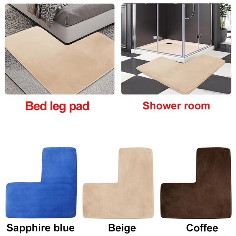 L-Shaped Bath Mat Non-Slip Flannel Memory Foam Corner Bathroom Floor Sofa Mat Absorbent Soft Rug for Shower Toilet Home Decor