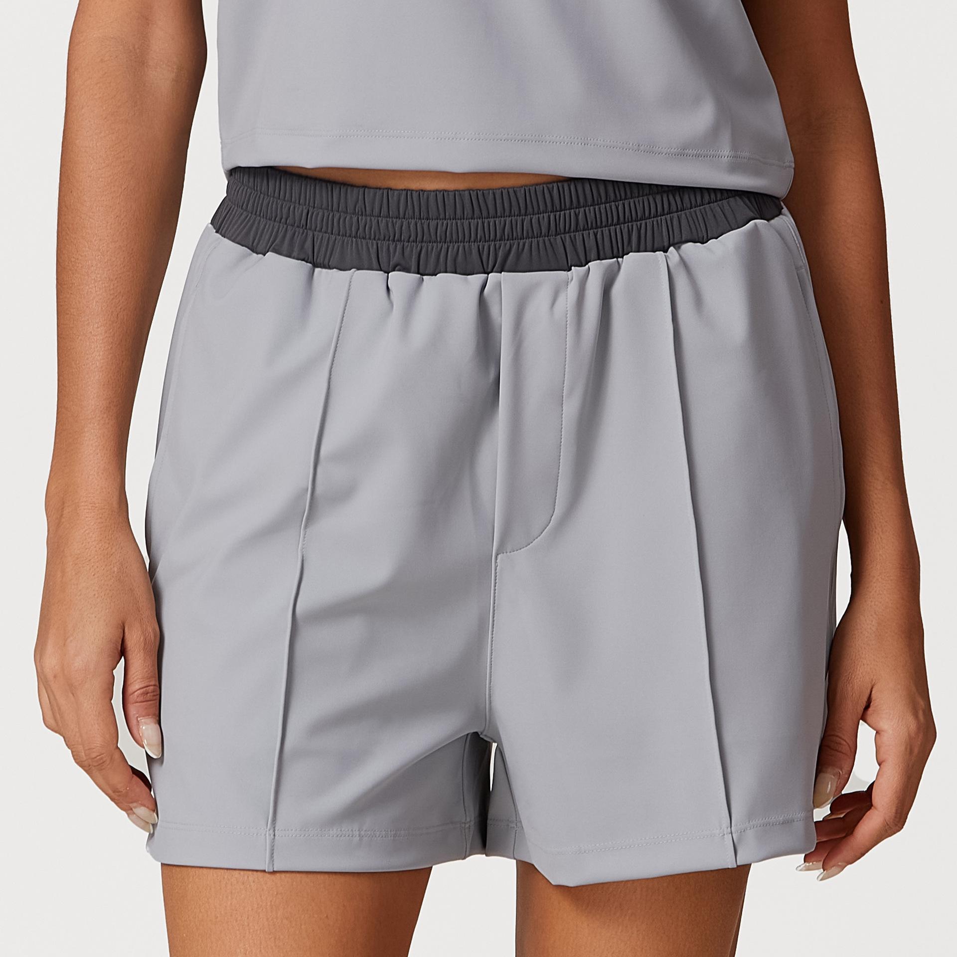 Euro-American V-Neck Color Block Sleeveless Loose Sports Shorts Set S
