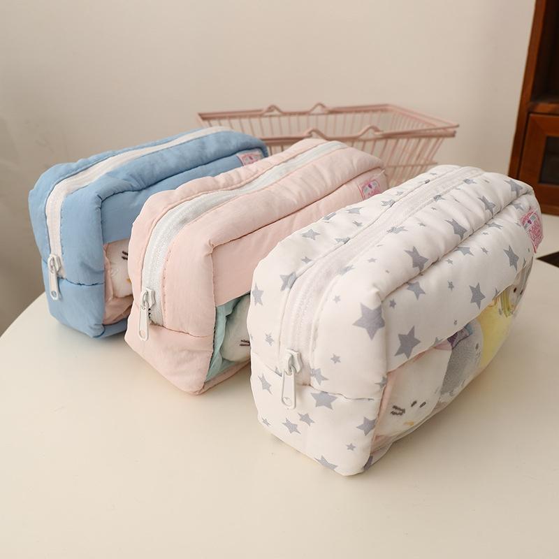 Cute Sweet Large Capacity Padded Transparent Pencil Case With 4 Doll Student Stationery Pen Bag Girly Cosmetic Storage Bag Gifts