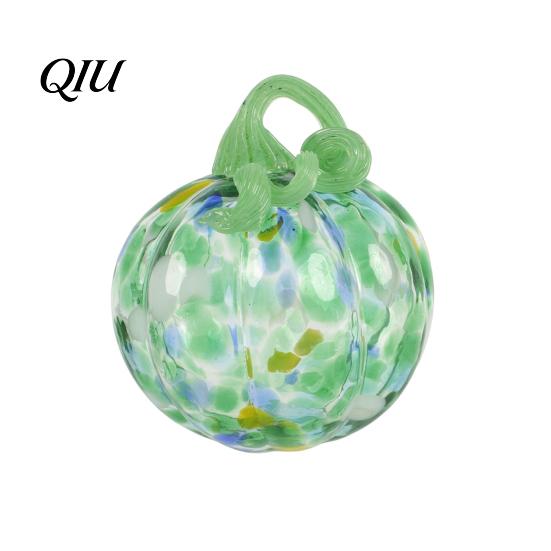 Fall Season Decoration Mini Hand Blown Glass Pumpkin Ornament, Collectible Thanksgiving Halloween Transparent Figurine Faux Crystal Hanging for Fall,