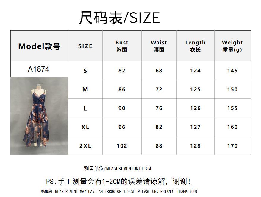 Spring and summer European and American women's clothing printed pleated sexy suspender dress long dress