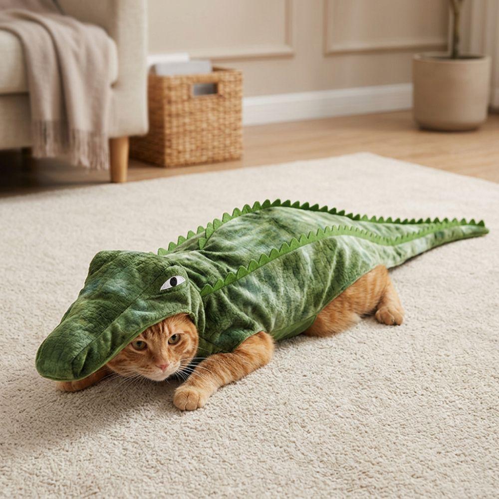Soft Skin-Friendly Halloween Pet Crocodile Costume Plush Dog Crocodile Suit Birthday Celebration