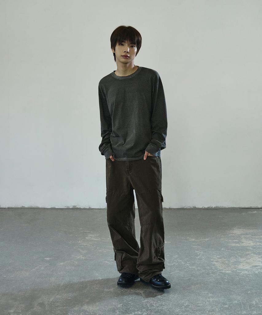Seukeulaeteulpigsel Striped Garment Washed Long Sleeve [Khaki]