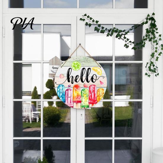 Outdoor Patio Decor Hello Summer Door Sign, Ice Pop Flip Flop Welcome Hanger, Party Decoration Farmhouse Hanging Wooden Wreath for Front Home