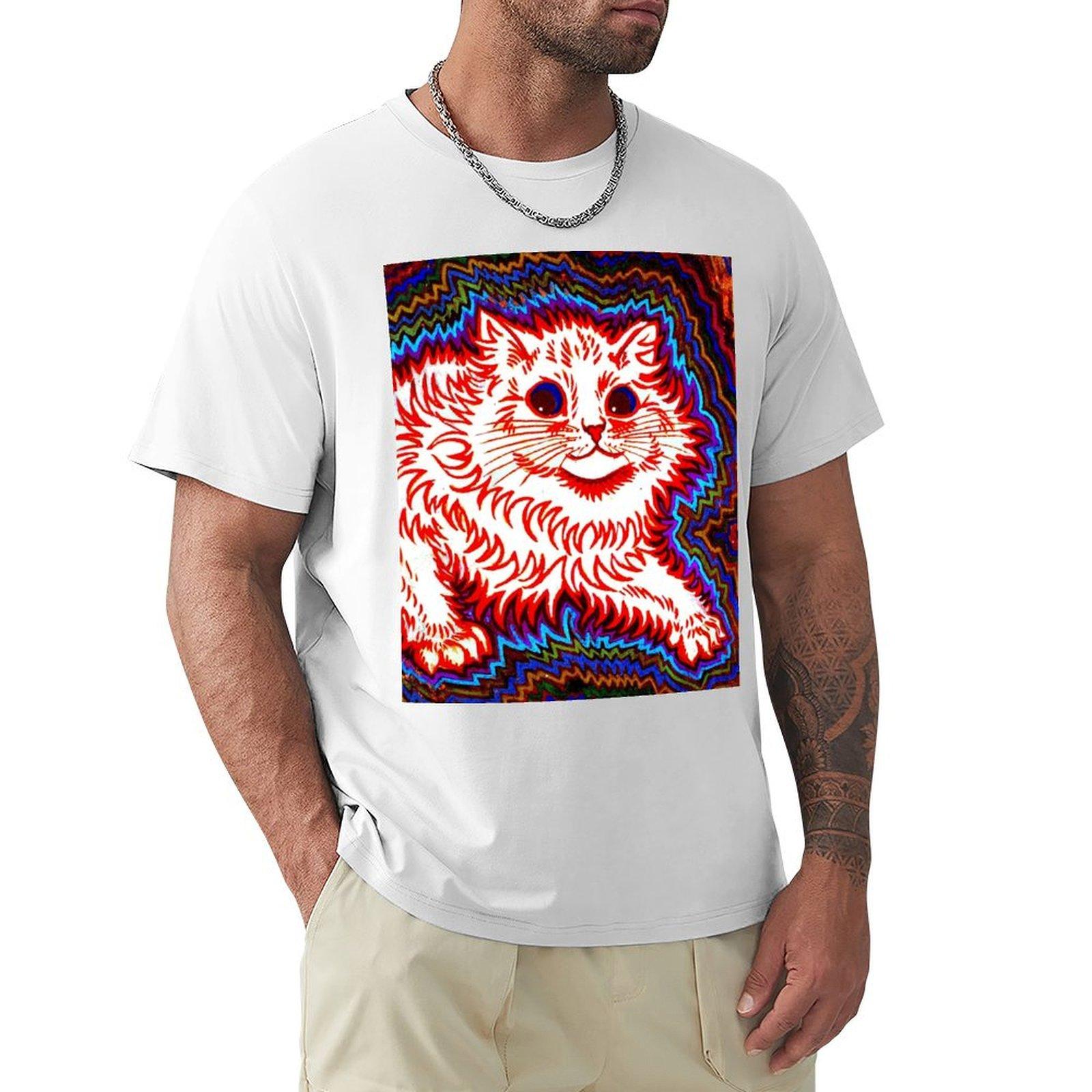 ORANGE CAT Vintage Louis Wain Abstract Psychedelic Print TShirt vintage graphic tee compression shirt men S