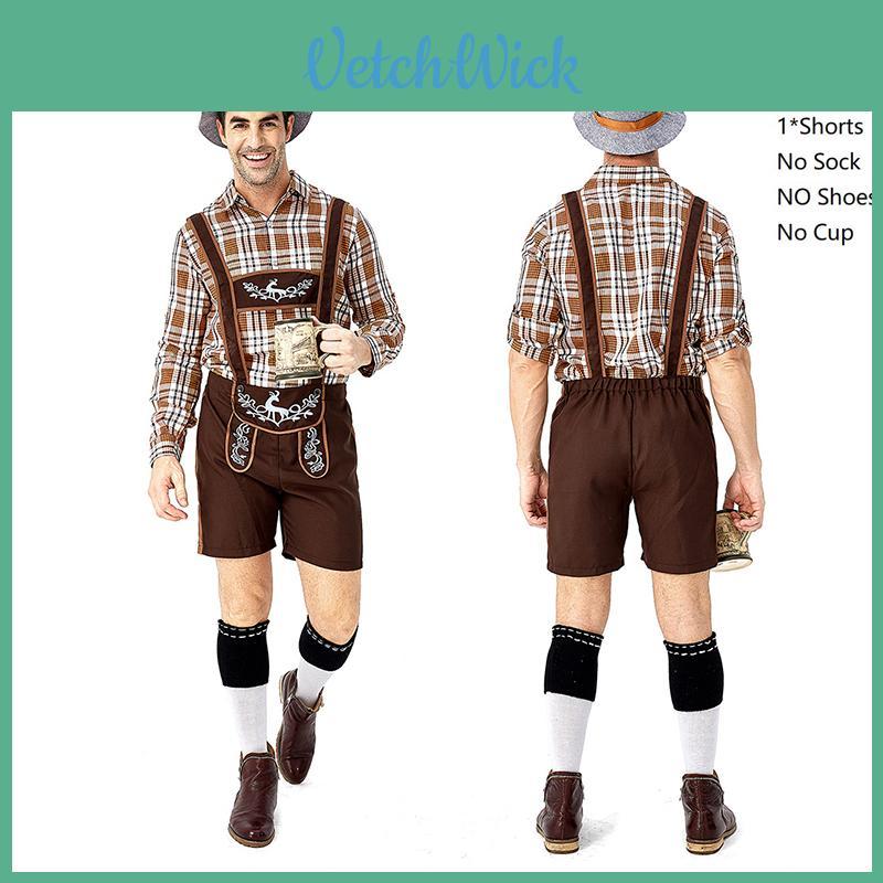 Unique Fawn Print Oktoberfest Clothing Men Khaki Plaid Suit For Festive Celebrations