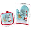 Thickened Oven Gloves Kitchen Cooking Baking Anti-Scalding Microwave Oven Gloves Heat Proof Protected Xmas Pattern Mittens