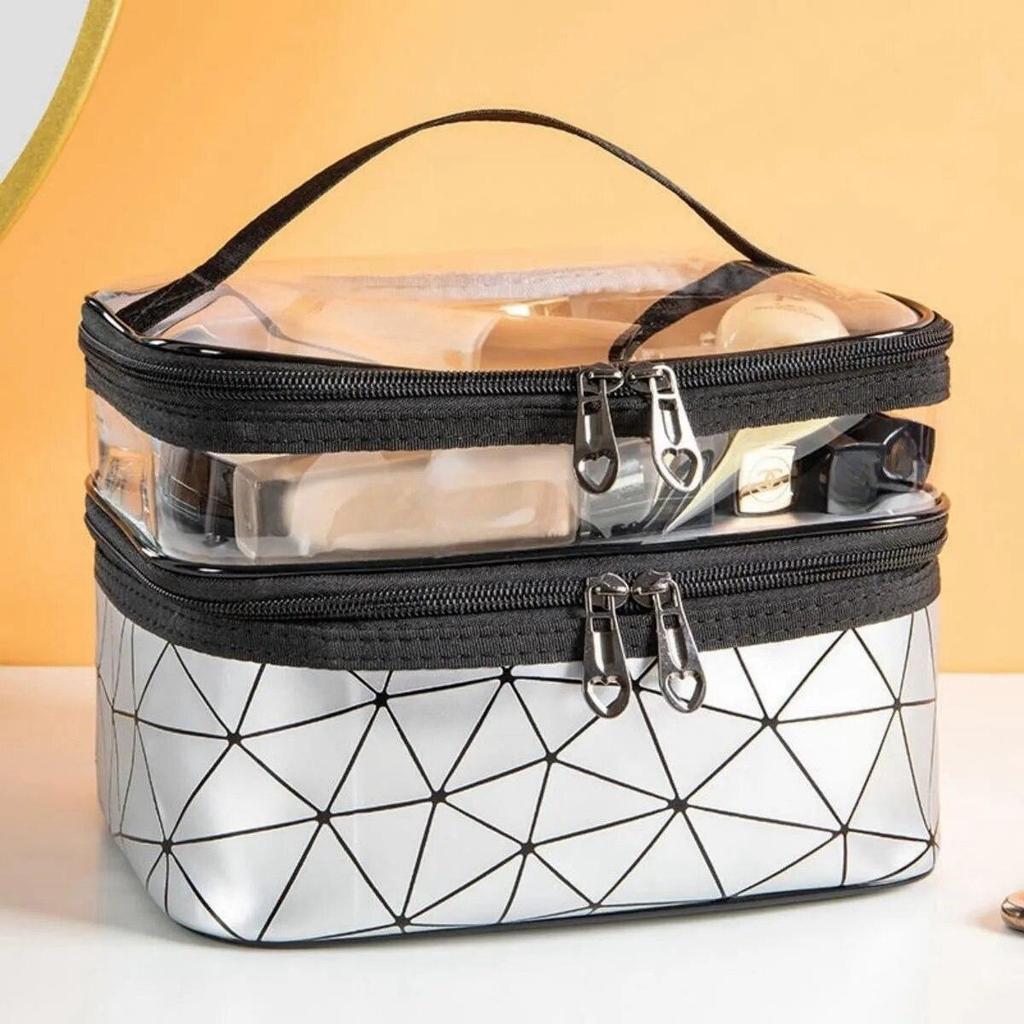 Double Makeup Bag Large Capacity Multi-functional Portable Travel Storage Portable Zipper Skin Care Toiletry Bag