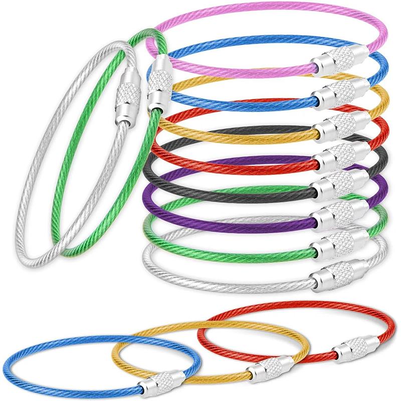 5/10/20/40PCS Stainless Steel Wire Keychains Assorted Colors Durable Screw Locking Keychain 150x1.5mm Cable Rope Key Circles ZYF