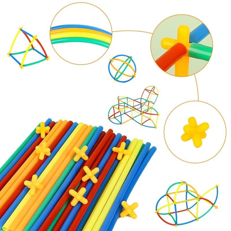 100 Pcs Diy Children'S Straw Building Blocks Hose Toy Splicing 4D Spatial Thinking Puzzle Creative Toy Construction