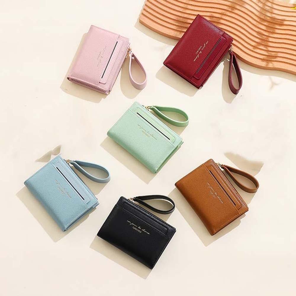 Portable Solid Color Card Bag Multiple Card Lady Short PU Purse Women Folding Wallet Business