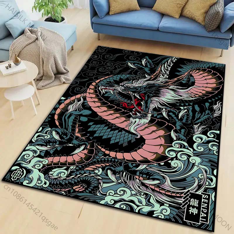 1PC Dragon and Waves Carpet for Living Room Bedroom Sofa Home Decor Rus Non-slip Floor Mat Luxury Gift Multiple Sizes