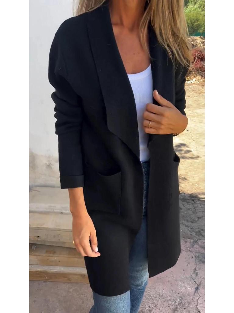 2024 Podzim/Zima Pletený kardigan střední délky s klopami Vlněný kabát