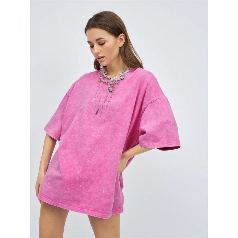 European and American Fashion Retro Distressed Washed Short sleeve Medium Length T-shirt Women Oversize Tee T Shirt Women