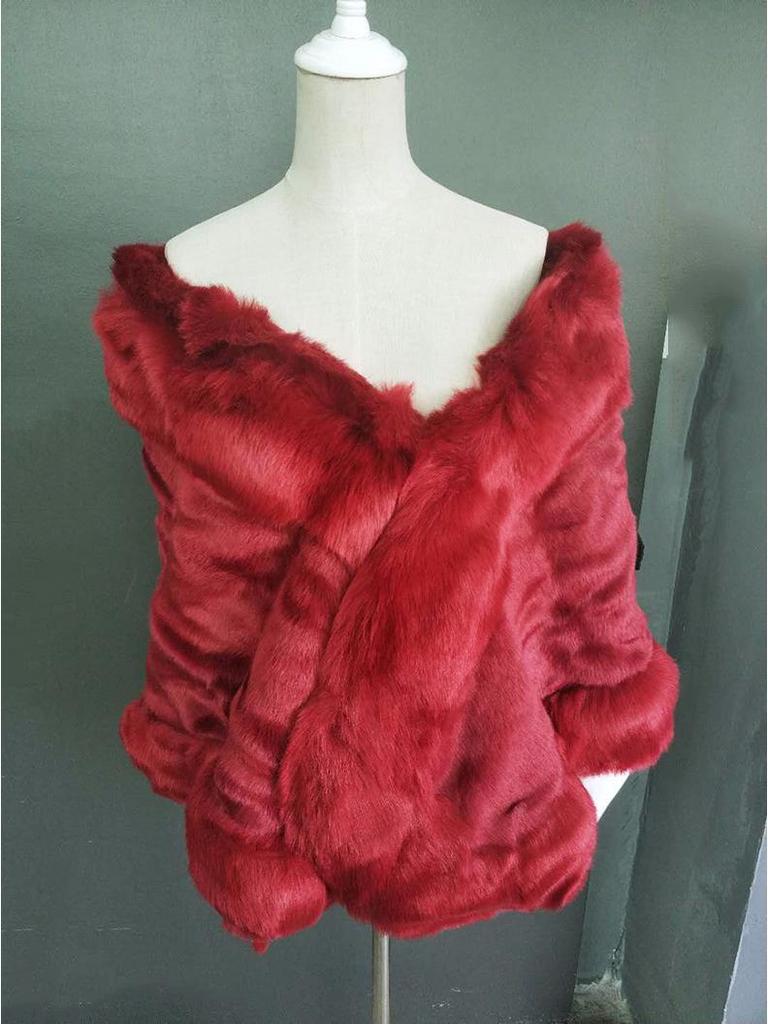European & American Style Faux Fur Wedding Cape - Thick, Warm Faux Fox & Rabbit Fur Shawl for Women
