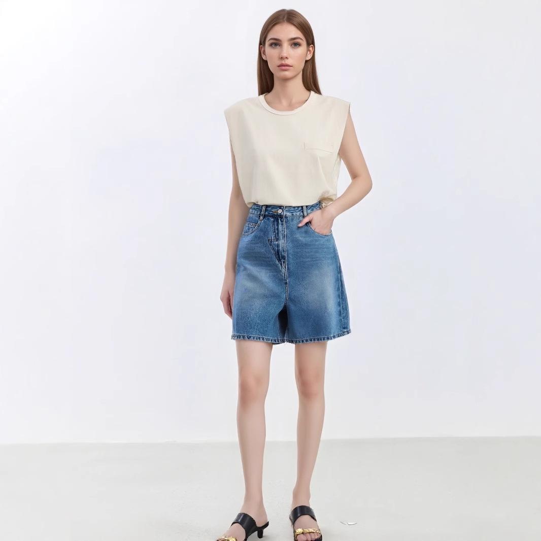 

Summer 2025 Women s Blue High-Waisted Slimming A-Line Denim Shorts Large
