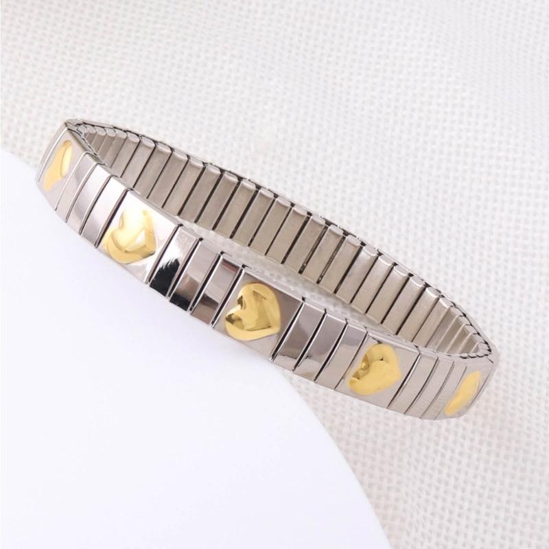 Jewelry Stainless Steel Stretch Bracelet for Women, Flexible Wide Wristband Bangle Bracelets Decorated Golden Pattern