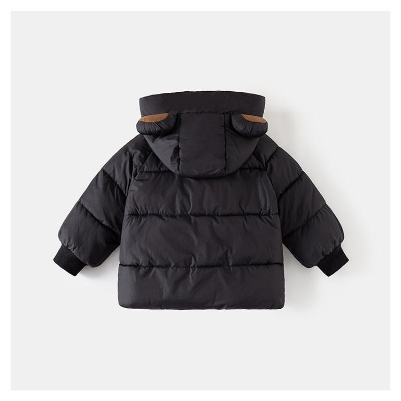 Korean Style Solid Hooded Thickened Winter Padded Coat For Toddler Boys And Girls