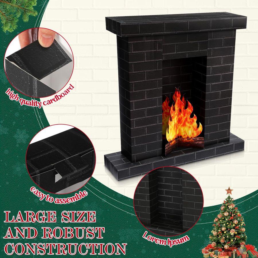 Set Christmas Corrugated Fireplace 35.5 X 29 X 8 Inch Cardboard Fireplace with 3D Fire Flame Prop 3D Life Size Cardboard Cutout