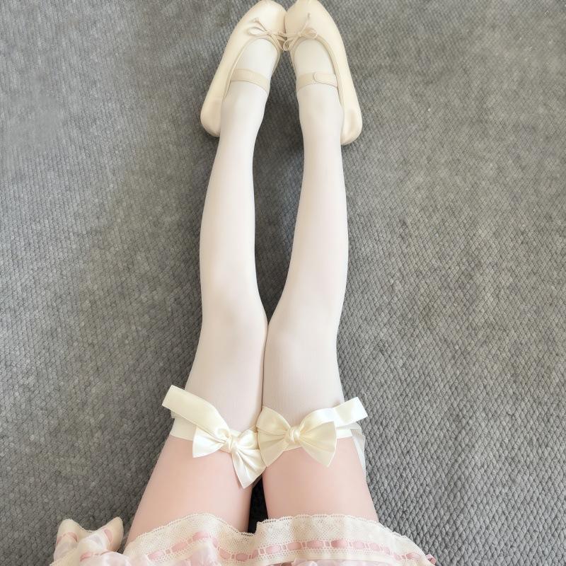 Ballet Style Socks Summer Light And Breathable Women'S Socks Miumiu Wind Knee Socks Solid Color Bow Thigh Socks