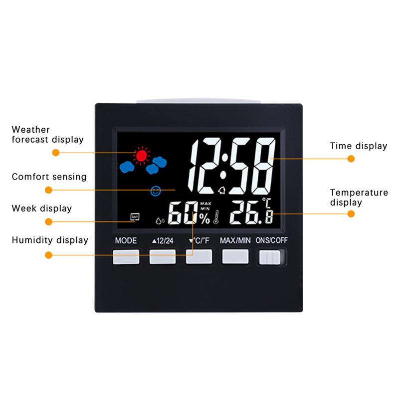 Multi-Functional Weather Station Clock Thermometer Hygrometer Calendar Digital Lcd Display Temperature And Humidity Meter