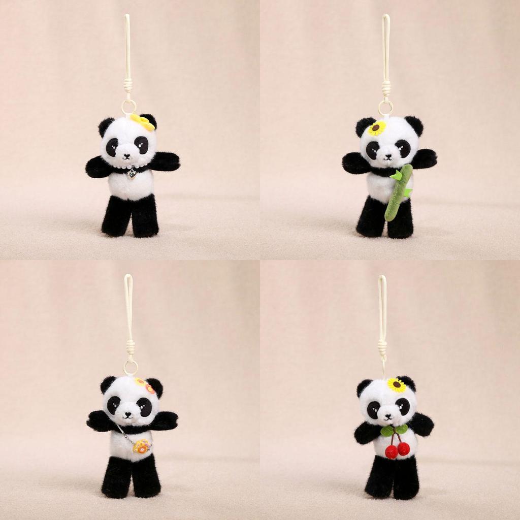 Plyšový přívěsek na klíče Panda s dlouhýma nohama a detailem bambusu pro děti i dospělé