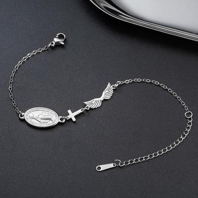 Virgin Mary Cross Bracelet Adjustable Hand Chain Stainless Steel Pendant Medal Christian Religious Catholic Protection Jewelry