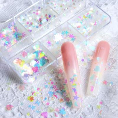 Mini 6 Fächer Transparent Regenbogenlicht Nagelverstärkung Pailletten Dekoration Liebe Stern Mond Nagelzubehör Nagel DIY Material